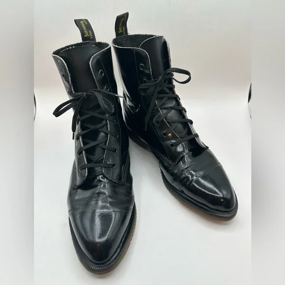 RARE VINTAGE DR. Marten Pointed Toe Black Leather 7 Eye Boot Made in England M8 - Picture 2 of 16